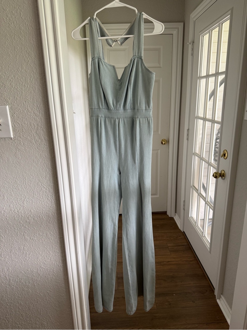 Scoop-Neck Flare-Leg Jumpsuit in Light Sage